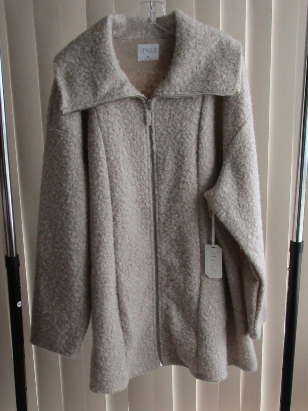 Stylus Bocille Fleece Long Coat woman 3X - oatmeal tan